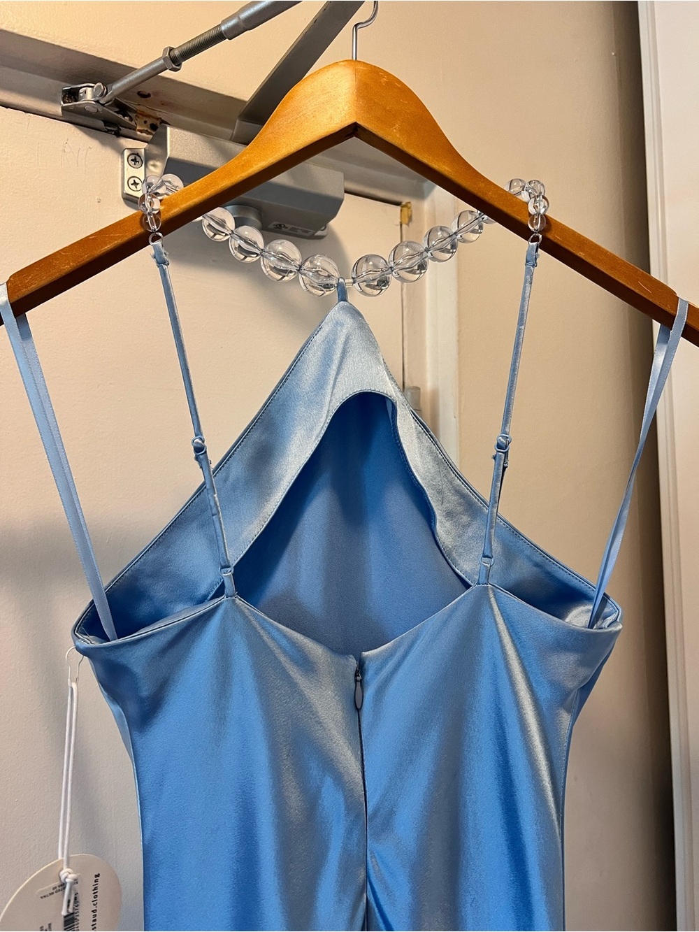 STAUD Cadence Azure Blue Satin Beaded Halter Maxi Gown Dress Size 0 NWT - Picture 11 of 16